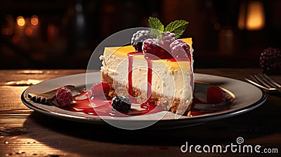 Delicious piece of american cheesecake on a plate on the table Stock Photo