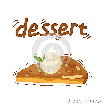 Delicious piece of apple pie with vanilla ice cream logo vector Vector Illustration