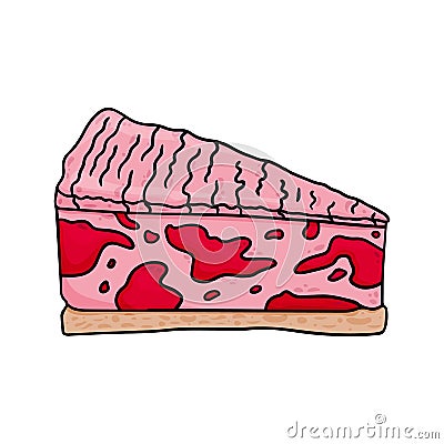 Delicious piece of cake with pink topping. Vector Illustration