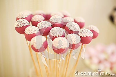 Delicious pink cakepops on candy buffet Stock Photo