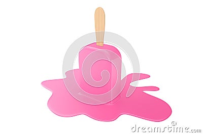 Delicious Pink Chocolate Flavor Stick Ice Cream Melting. 3d Rendering Stock Photo