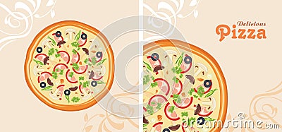 Delicious pizza. Background for menu design Vector Illustration