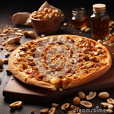 Delicious Pizza With Peanuts And Nuts - Stock Image Stock Photo