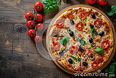 Pizza on Wooden Table Stock Photo
