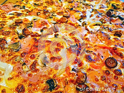 Delicious pizza texture, close image Stock Photo