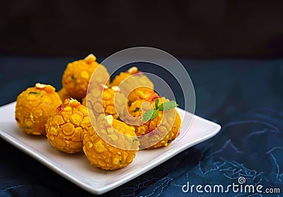 A delicious plate of bundi laddu, holi celebration Stock Photo