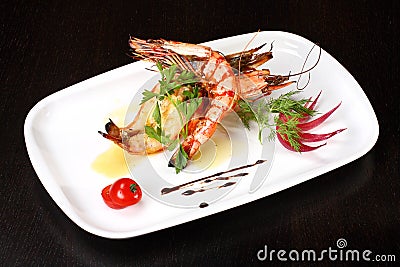 Delicious plate of prawns Stock Photo