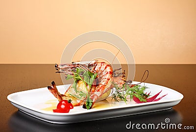 Delicious plate of prawns Stock Photo