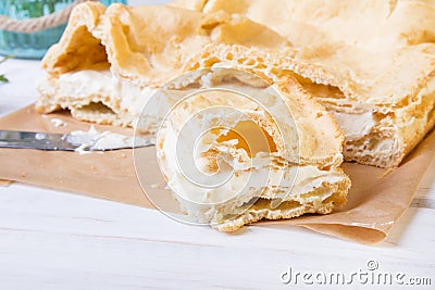 Delicious Polish cake with creme, called Karpatka Stock Photo