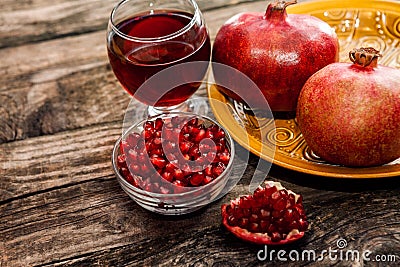 Delicious pomegranate juice and pomegranate seeds Stock Photo