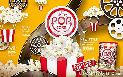 Delicious popcorn ads Vector Illustration