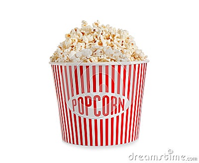 Delicious popcorn in paper bucket isolated Stock Photo