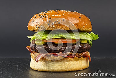 Delicious pork burger with ham Stock Photo