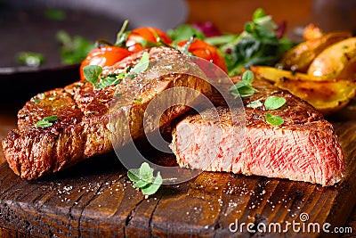 Delicious portion of medium rare beef steak Stock Photo