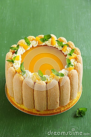 Delicious pound cake Charlotte with mango Stock Photo
