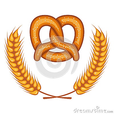 Delicious pretzel with wheat spikes crown Vector Illustration