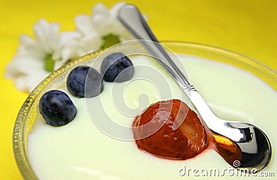 Delicious pudding with bilberry Stock Photo