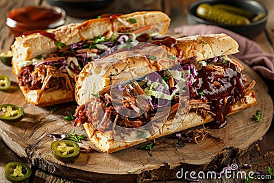 Delicious pulled pork sandwich with coleslaw and barbecue sauce Stock Photo