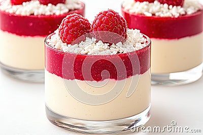 Delicious raspberry dessert in glass cups Stock Photo