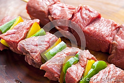 Delicious raw meat skewer, beef Stock Photo
