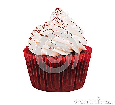 Delicious red velvet cupcake isolated on white background. suitable for the party and gift. Stock Photo