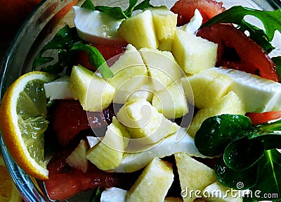 Ensalada de canonigos y manzanas Stock Photo