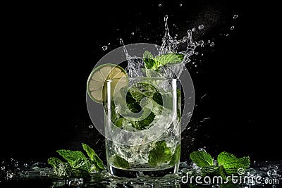 Delicious Refreshing summer alcoholic cocktail mojito. Generative AI Stock Photo