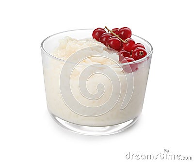 Delicious rice pudding with redcurrant isolated Stock Photo