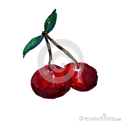 Summer fruit cherry to watercolor painted Stock Photo