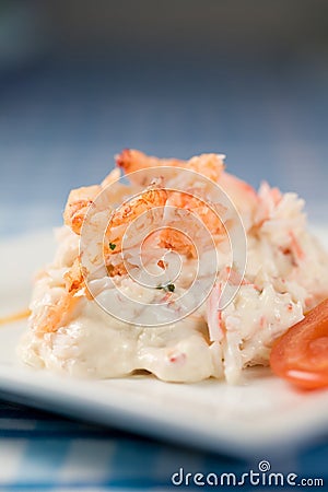 Delicious river crayfish salad Stock Photo