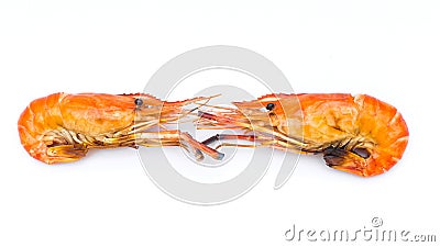Delicious grilled river prawns on a white background Stock Photo