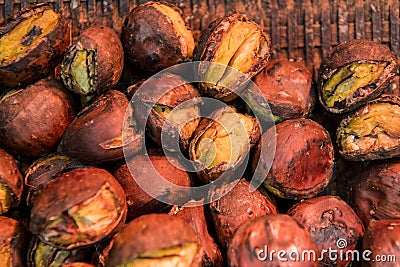 Delicious Roasted chestnuts. Tianjin chestnut, Japanese chestnut Stock Photo