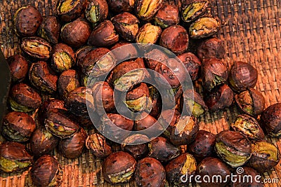 Delicious Roasted chestnuts. Tianjin chestnut, Japanese chestnut Stock Photo