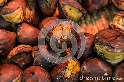 Delicious Roasted chestnuts. Tianjin chestnut, Japanese chestnut Stock Photo