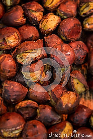 Delicious Roasted chestnuts. Tianjin chestnut, Japanese chestnut Stock Photo