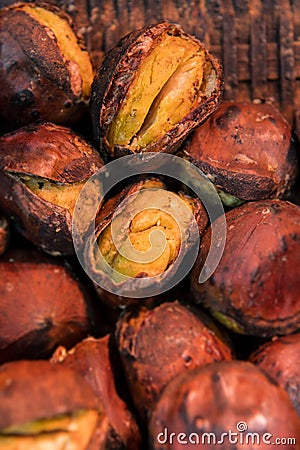 Delicious Roasted chestnuts. Tianjin chestnut, Japanese chestnut Stock Photo