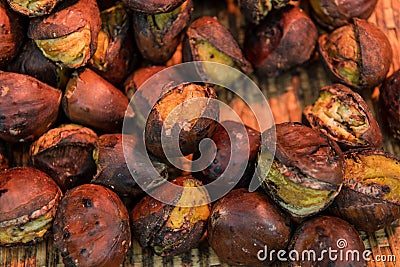 Delicious Roasted chestnuts. Tianjin chestnut, Japanese chestnut Stock Photo