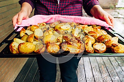 Delicious roasted potatoes Stock Photo