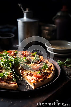Delicious rustic traditional Italian pizza with cherry tomatoes Stock Photo