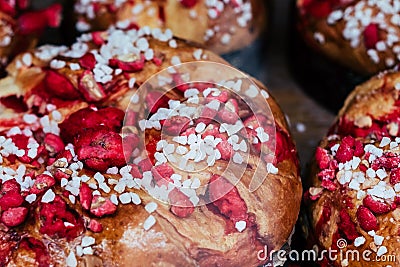 Delicious brioche with pralines and sugar Stock Photo