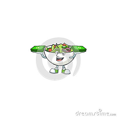 Delicious salad of the holding money cartoon character Vector Illustration