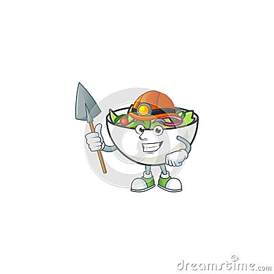 Delicious salad of the miner cartoon character Vector Illustration