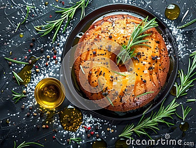 Delicious Salmon Tartare with Fresh Herbs and Seasonings on Dark Stone Background Gourmet Seafood Dish Stock Photo