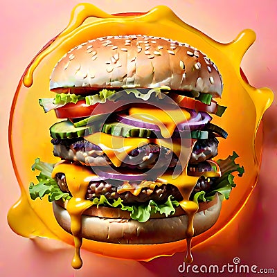 Delicious sandwich junk food diet double cheeseburger hamburger Cartoon Illustration