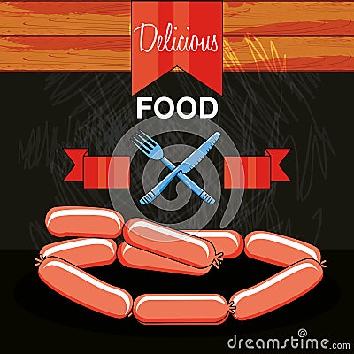 Delicious sausages isolated icon Vector Illustration