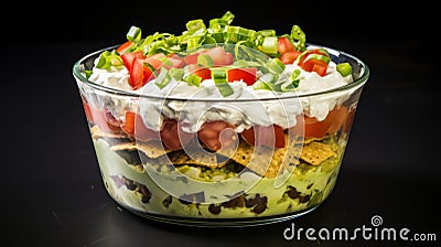 Delicious Seven-layer Dip: A Multilayered Mexican Food Delight Stock Photo