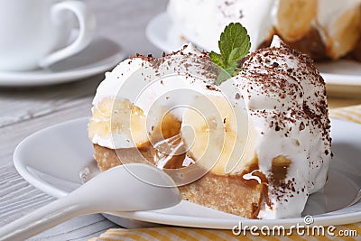 Delicious slice of banana cake Banoffee close-up horizontal Stock Photo