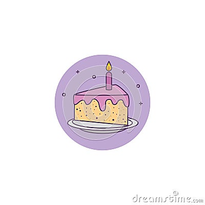 Delicious slice cake birthday detailed style icon Vector Illustration