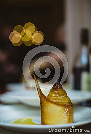 Delicious small cream cakes with caramel Stock Photo