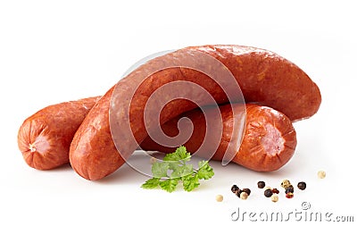 Delicious smoked sausages Stock Photo